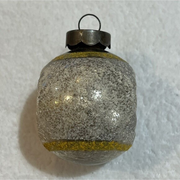 Vintage Mini Radko Shiny Brite Flocked Yellow Indent Ball Mercury Glass - Picture 2 of 8